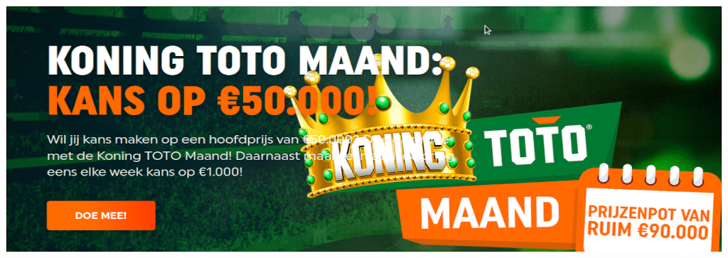 Kans op €50.000 en weekprijs €1000 bij Koning TOTO maand